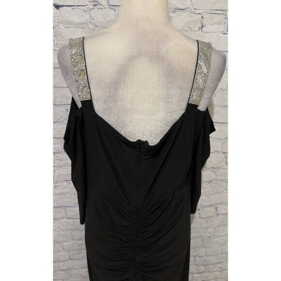R&M Richards Womens Rhinestone Black Ruched Evening Dress Plus Size 16W - Picture 8 of 12